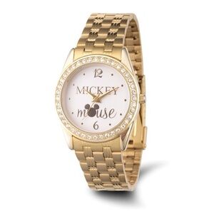 Disney Mickey Mouse Gold-Tone Watch – Crystal Bezel, 30mm Quartz